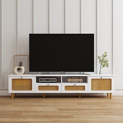 #ad 70 inch rattan tv cabinet Modern Wood Media Entertainment Center Console Table $119.99