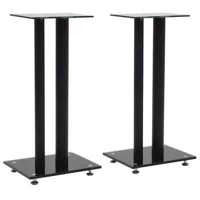 #ad vidaXL 2x Speaker Stands Tempered Glass 2 Pillars Design Black Sound Support $78.49