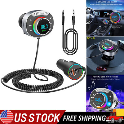 #ad Car Bluetooth 5.3 FM Transmitter Hands Free Calling Bass Booster AUX Adapter $18.89