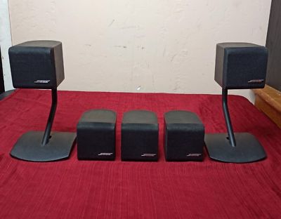 #ad Bose Acoustimass Redline Single Cube Speaker Lot of 5 Speaker W 2 Stands TESTED $59.99