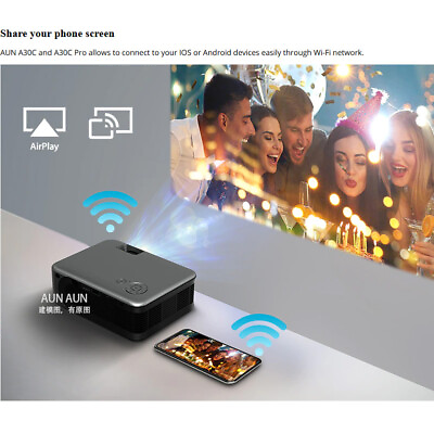 #ad 2.4 inch LCD 4K HD A30C Pro Dual WIFI Portable Home Theater Smart TV Projector $79.95