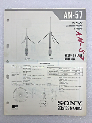 #ad Original OEM Sony AN 57 Service Manual Repair Remote Group Plane Antenna 1982 $14.99