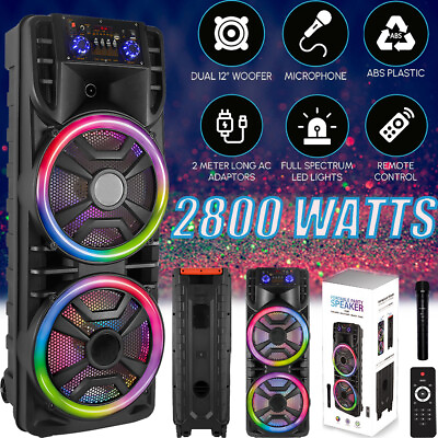 #ad 2800W Bluetooth Speaker System Dual 12#x27;#x27; Subwoofer Heavy Bass Party System w Mic $129.99