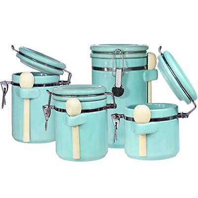 #ad 4piece Canister Sets For Kitchen Counter Ceramic Airtight Food Storage Container $43.81