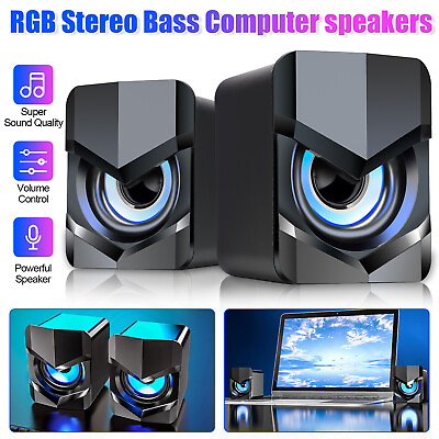 #ad Stereo Bass Sound USB Computer Speakers 2.0 Channel USB Wired for Laptop Desktop $20.98