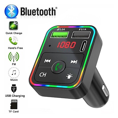 #ad Bluetooth 5.3 Wireless FM Transmitter Adapter Dual USB Car Charger HandsFree Kit $3.88