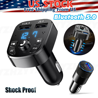 #ad Bluetooth 5.0 Car Wireless FM Transmitter Adapter 2USB PD Charger AUX Hands Free $6.19