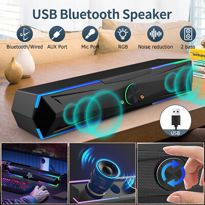 #ad Bluetooth Soundbar HiFi Stereo AUX USB Powered Speaker For PC Desktop Monitor US $28.87