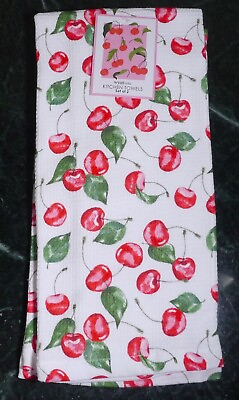 #ad NEW Wyatt Home 2 Pk 16quot;x26quot; Kitchen Towels Cherry Cherries $13.99