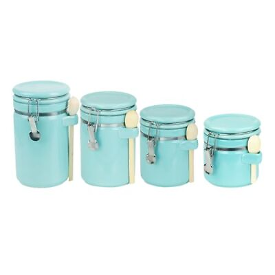 #ad Canister Sets For The Kitchen 4 Piece Turquoise High Gloss Ceramic By ... $45.77