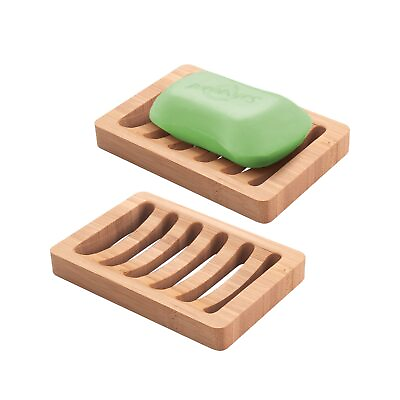 #ad 2 Pack Bamboo Wood Soap Dish Bar Sponge Holder for Kitchen Sink Bathroom $12.95