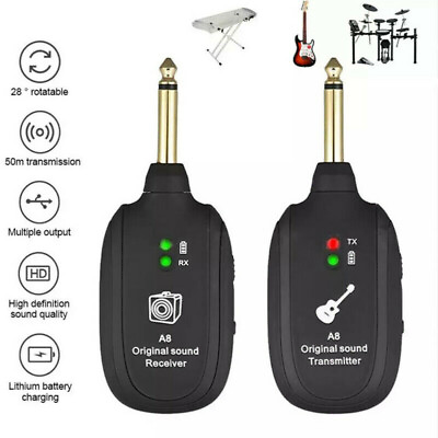 #ad A8 UHF Guitar Wireless System Transmitter Receiver Rechargeable 4 Channels A2G3 $13.45