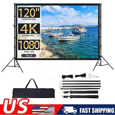 #ad Portable Projector Screen with Stand 120quot; 100quot; 4K HD 16:9 Rearamp;Front Projection $55.99