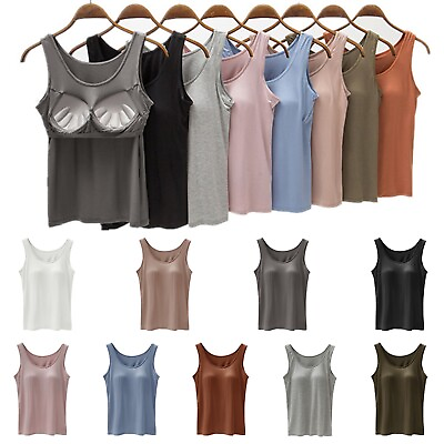 #ad Women Tank Top With Built In Bra WIth Straps Lightweight Summer Tank Top Cami $11.99
