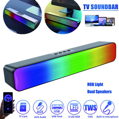 #ad Soundbar RGB Bluetooth Speaker System Wireless 3D Stereo Home Sound Bar Surround $22.47