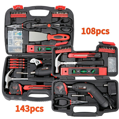 #ad 108 143pcs Household Tool Set With Box Basic Home Maintenance Mechanics Tool Kit $28.99