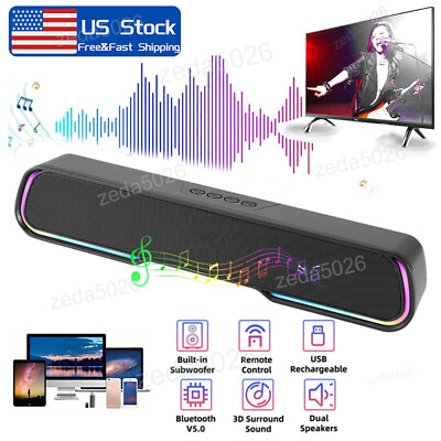 #ad Sound Bar Wireless Bluetooth Speaker RGB TV Home Theater Subwoofer FM Soundbar $19.24