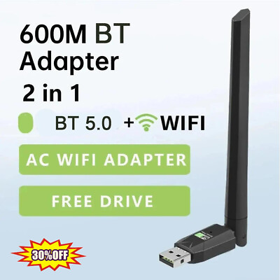 #ad 2in1 Bluetooth 5.0 600Mbps Dual Band 2.4 5GHz Wireless USB WiFi Adapter Dongle $5.74