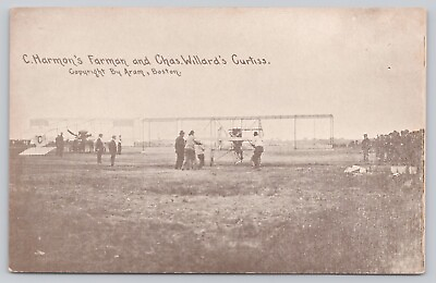 #ad Vintage C. Harmon#x27;s Farman amp; Chas Willard#x27;s Curtiss Biplane Photo Postcard A5 $17.95