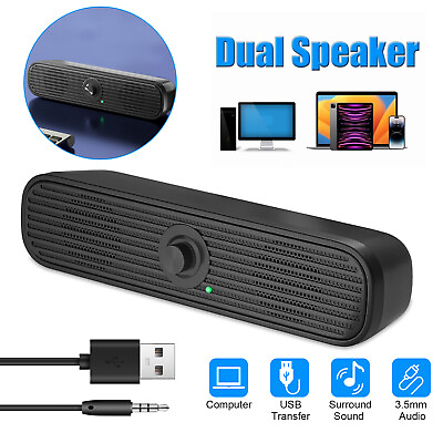 #ad 3.5mm Wired Computer Speakers Soundbar Stereo Bass Sound USB for Desktop Laptop $16.48