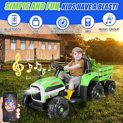 #ad 12V Kids Ride on Tractor w Trailer Ride on Toys Motorized Vehicle w Remote Green $139.99