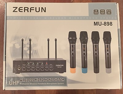 #ad ZERFUN MU 898 UHF 4 Channel Wireless Microphone System w Echo Bluetooth amp; Volume $159.95