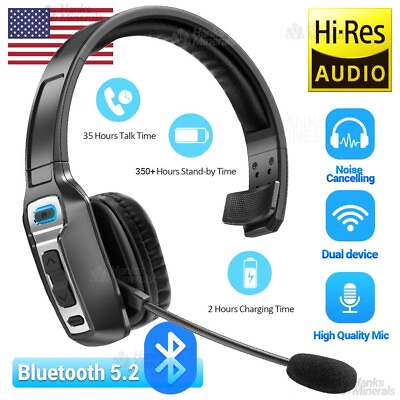 #ad Trucker Headset Wireless Bluetooth 5.2 AI Noise Cancelling Mic For Phones PC $29.98