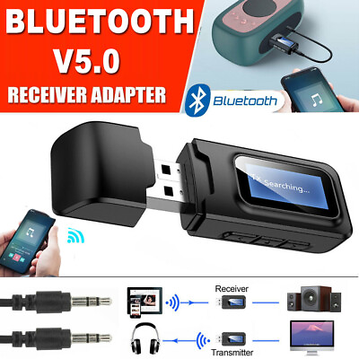 #ad Bluetooth 5.0 Adapter 3.5mm Jack Wireless Transmitter Receiver for TV Audio PC $9.95