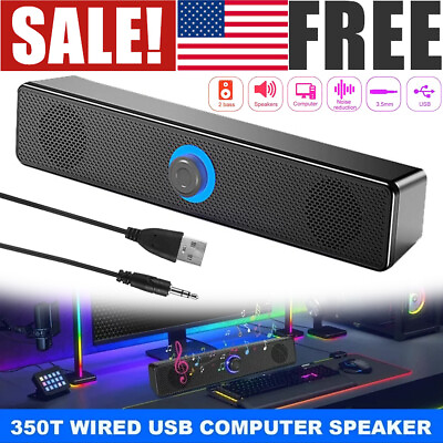 #ad 3.5mm USB Computer Speakers Sound Bar for Desktop Laptop PC w Stereo Loud Sound $15.37