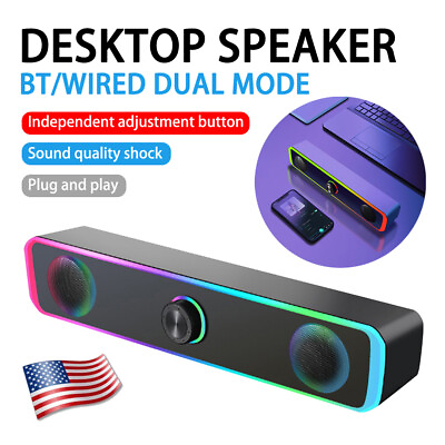 #ad US TV Sound Bar Subwoofer Home Theater Soundbar Bluetooth Speaker Desktop RGB $29.94