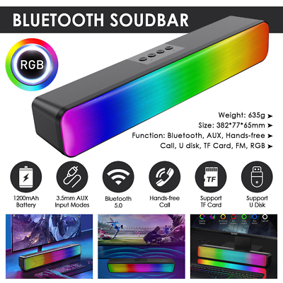 #ad Soundbar RGB Bluetooth Speaker System Wireless 3D Stereo Home Sound Bar Surround $22.79
