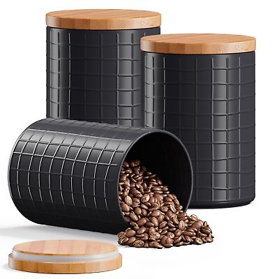 #ad Black Canister Sets for Kitchen Counter Flour Coffee Tea Sugar Container Set... $45.51