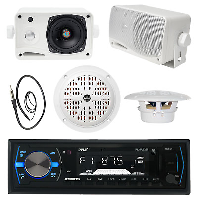 #ad #ad Pyle USB Bluetooth Boat Radio 3.5quot; Speakers 6.5quot; Speakers Antenna $98.99