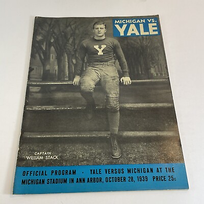 #ad 1939 MICHIGAN YALE COLLEGE FOOTBALL GAME PROGRAM WOLVERINES HARMON AND G FORD $297.50