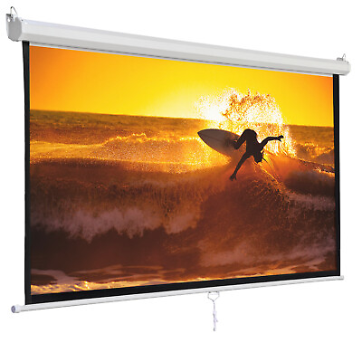 #ad 119quot; 1:1 Projection Projector Screen Home HD Movie Matte White Manual Pull Down $59.58