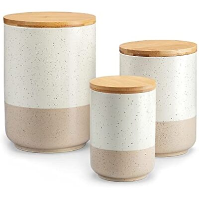 #ad vancasso SABINE Beige Canister Sets Food Storage Jars Ceramic with Lids Set of 3 $44.99