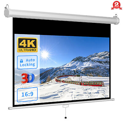 #ad 100quot; 16:9 Projector Screen Manual Pull Down Self Locking 4K Movie Theater Home $59.99