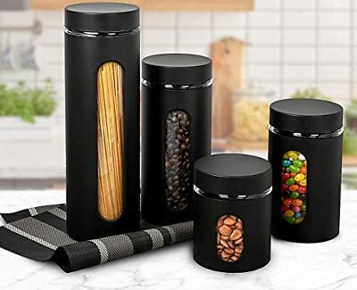 #ad Canister Sets For Kitchen Counter Matte Black Kitchen Decor And Accessories Glas $47.98