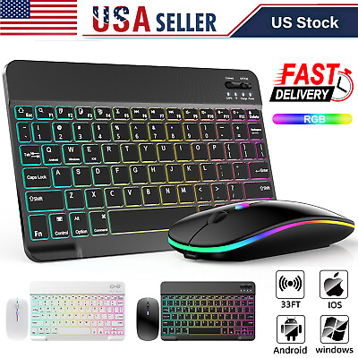 #ad RGB Wireless Backlit Keyboard and Mouse Combo Set Bluetooth for iPad Laptop PC $24.95