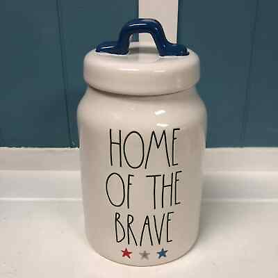 #ad Rae Dunn HOME OF THE BRAVE Skinny Canister 7” 8” patriotic 4th of July $44.00