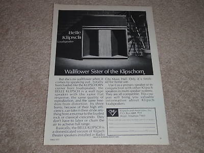 #ad Klipsch Belle Klipsch Speaker Ad 1975 Article Vintage Legendary Speaker $9.99