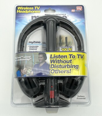 #ad myZone Wireless TV Headphones Battery Powered Headset Transmits up to 100 FT $29.99