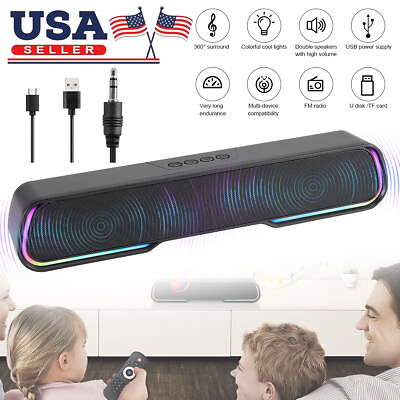 #ad Sound Bar Wireless Bluetooth Speaker RGB TV Home Theater Subwoofer FM Soundbar $20.85