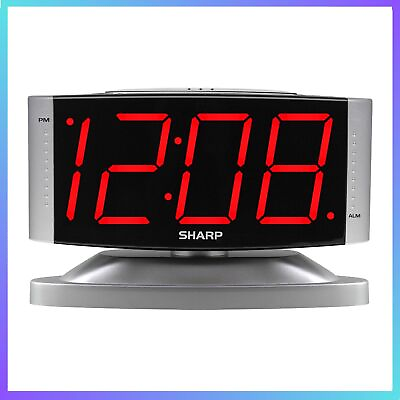 #ad Sharp LED Digital Alarm Clock Swivel Base Silver Case Red Display SPC033D $13.97