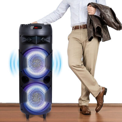 #ad 6000W Portable Bluetooth Party Speaker Dual 8quot;Subwoofer Heavy Bass Sound Mic FM $75.99