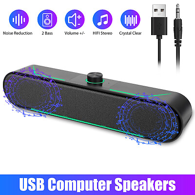 #ad Stereo Bass Sound Computer Speakers 3.5mm RGB Wired Soundbar for Desktop Laptop $23.98