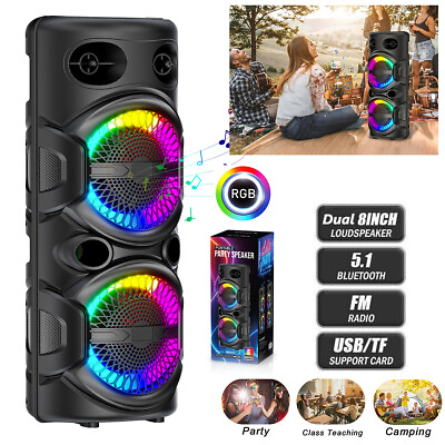 #ad Dual 8quot; Bluetooth Speaker Portable Heavy Bass Sub woofer Sound System Party Mic $48.65