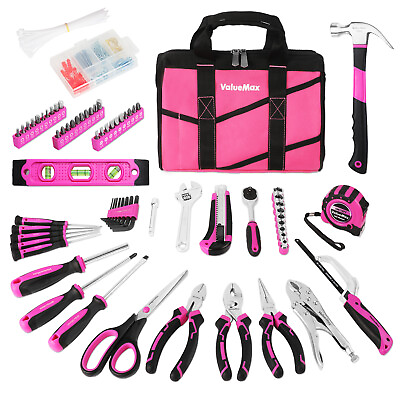 #ad VALUEMAX 219PC Pink Home Tool Set Basic Household Repairing Tools Kits with Bag $48.99