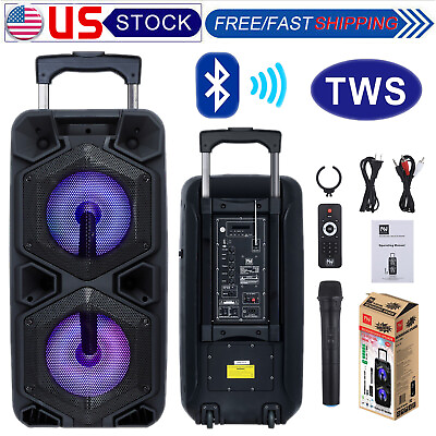 #ad Dual 10#x27;#x27; FM Bluetooth Speaker Remote Party Heavy Loud Bass Stereo W MIC LED AUX $139.99