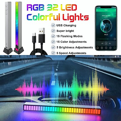 #ad 32 LED RGB Car Decor Atmosphere Sound Control Bar Music Sync Rhythm Strip Light $10.95